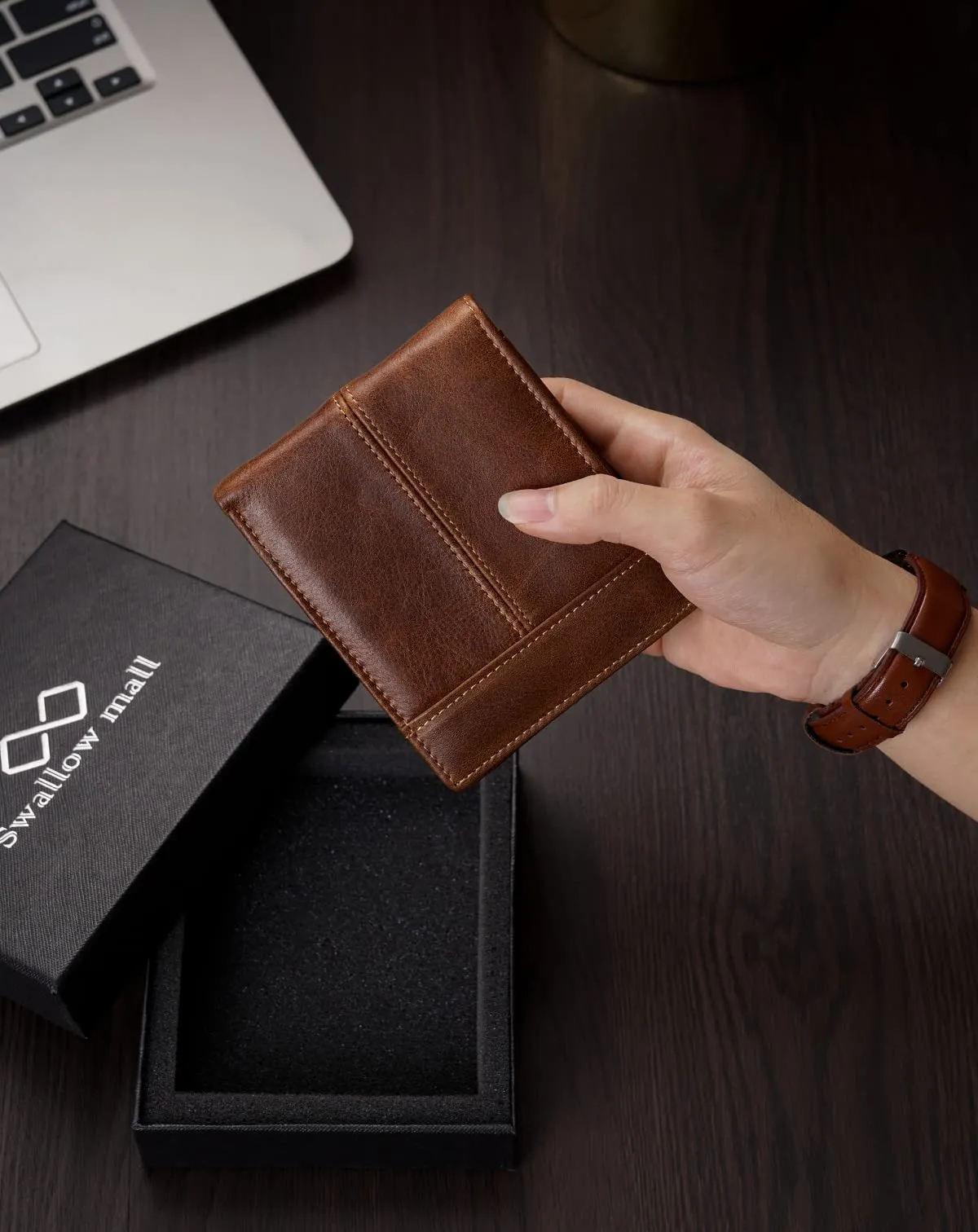Swallowmall Mens Wallet Rfid Blocking Leather Wallet for Men Bifold Wallet Leather with 1 ID Window 16 Card Slot
