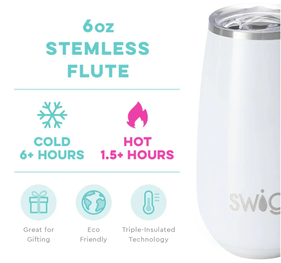 Swig 6oz Stemless Flute - Shimmer Diamond White