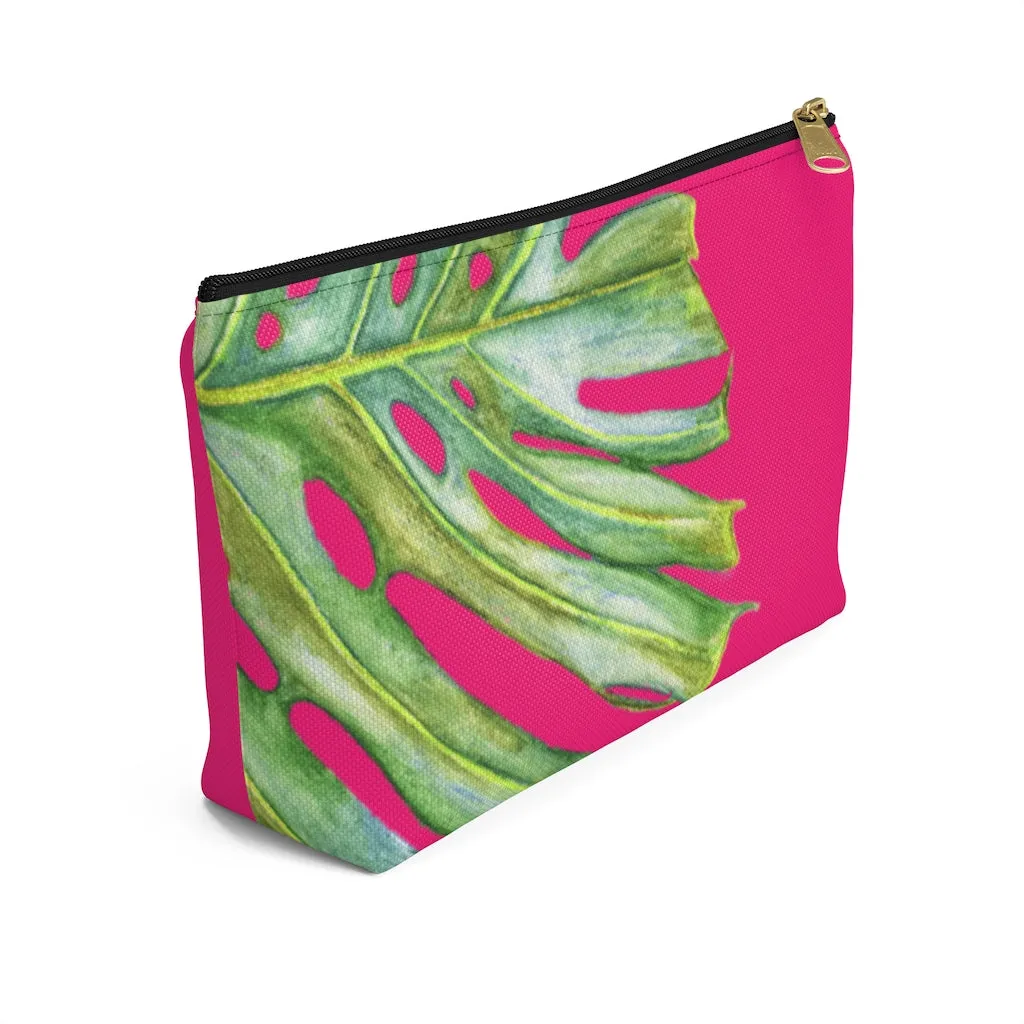 T-Bottom Accessory Bag:  Monstera Leaf - Pink