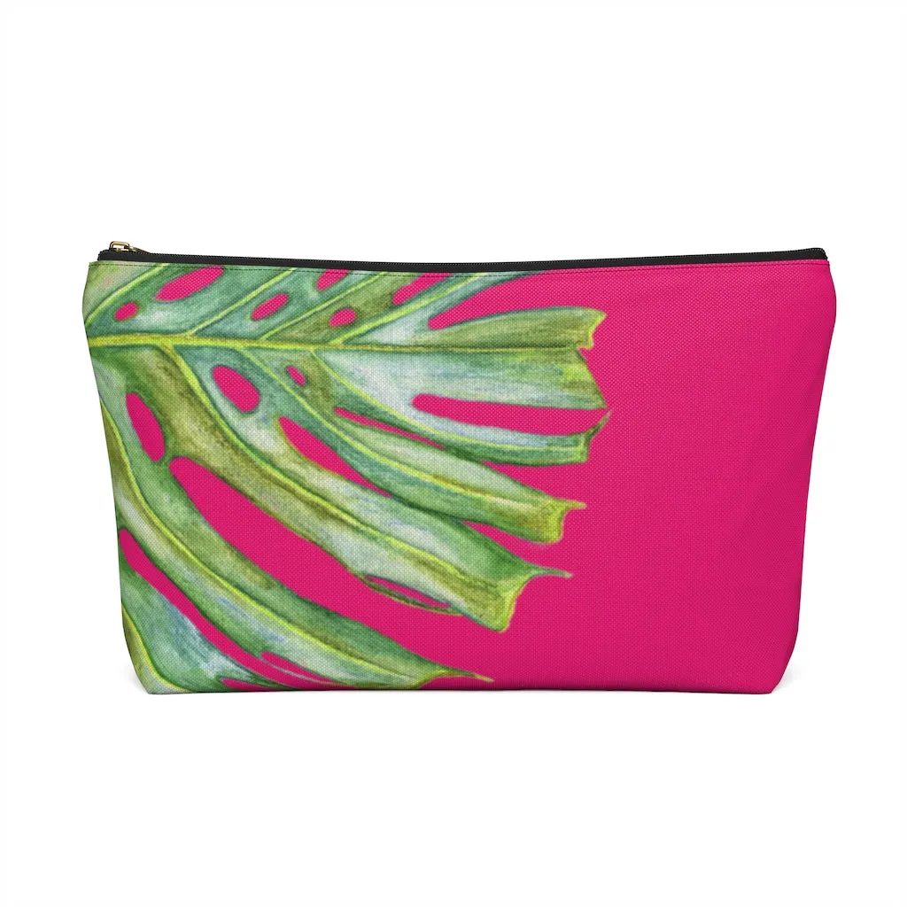 T-Bottom Accessory Bag:  Monstera Leaf - Pink