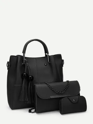 Tassel Charm Tote Bag 3pcs