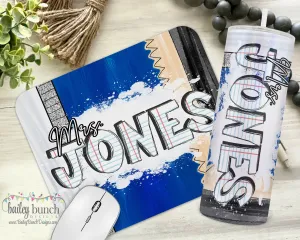 Teacher BLUE Pencil Shimmer Tumbler & Mouse Pad Gift Set Bundle 2PENCILBLUE0520