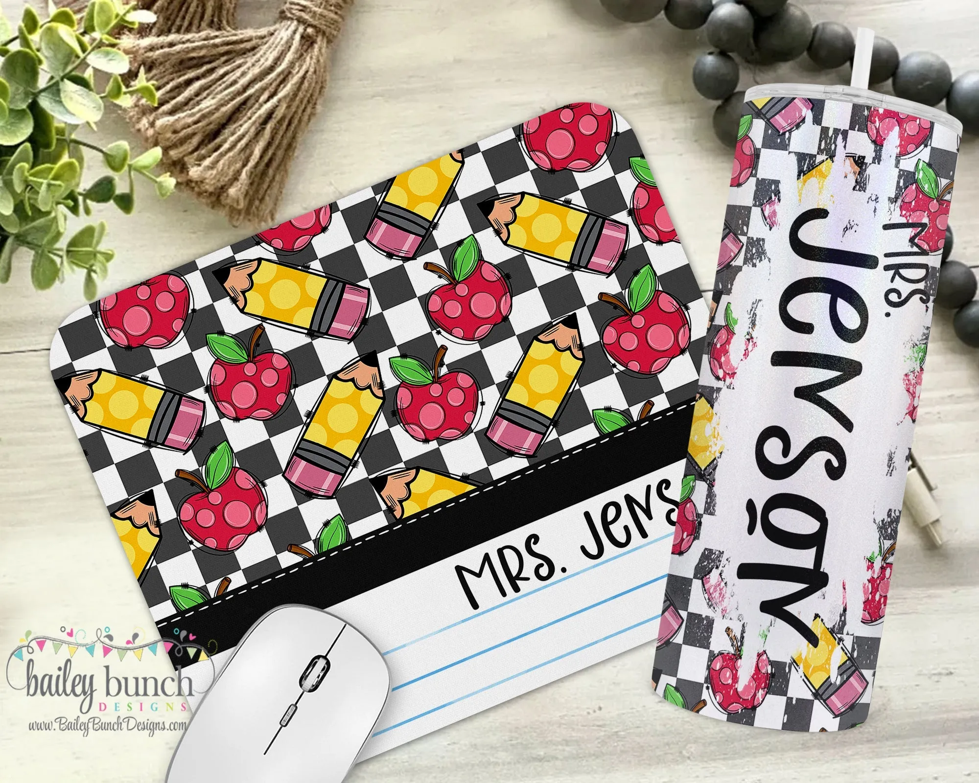 Teacher Pencil & Apples Shimmer Tumbler & Mouse Pad Gift Set Bundle 2PENCILA0520