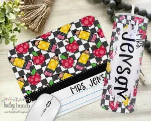 Teacher Pencil & Apples Shimmer Tumbler & Mouse Pad Gift Set Bundle 2PENCILA0520