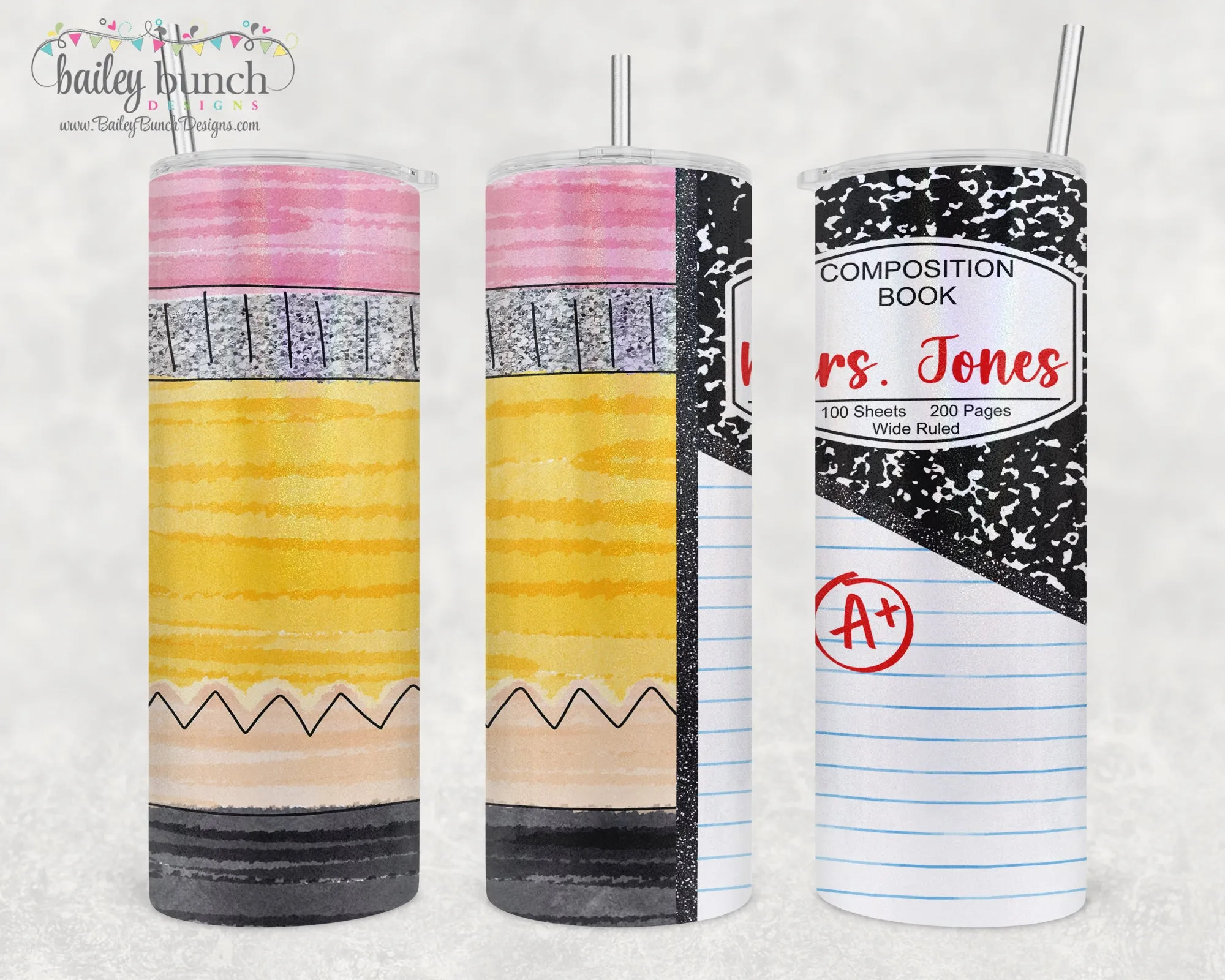 Teacher Pencil Composition Notebook Shimmer Glitter Tumbler Personalized TUMBNOTEBOOK0520