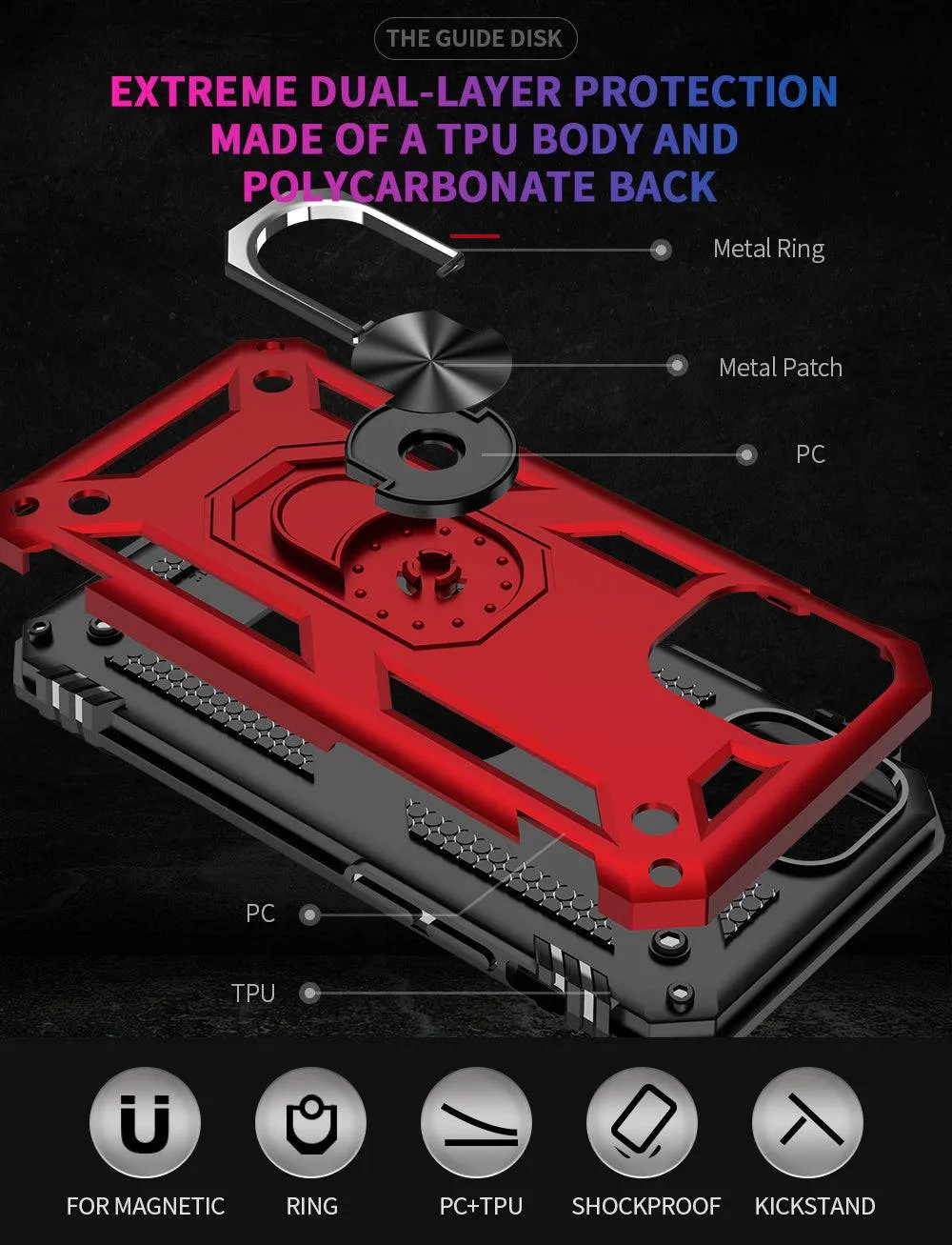 Tech Armor Ring Stand Grip Case with Metal Plate for iPhone 12 Mini