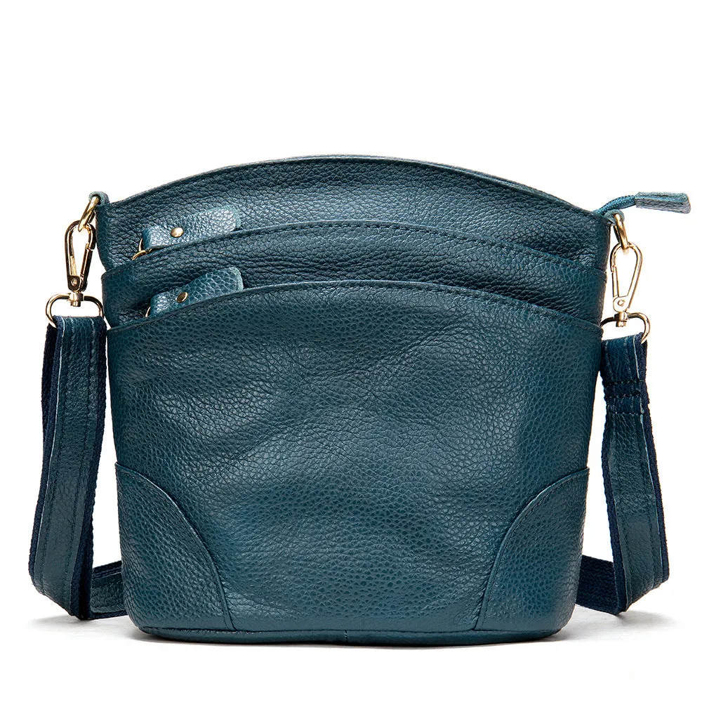 Top Layer Leather Crossbody One-shoulder Bucket Bag