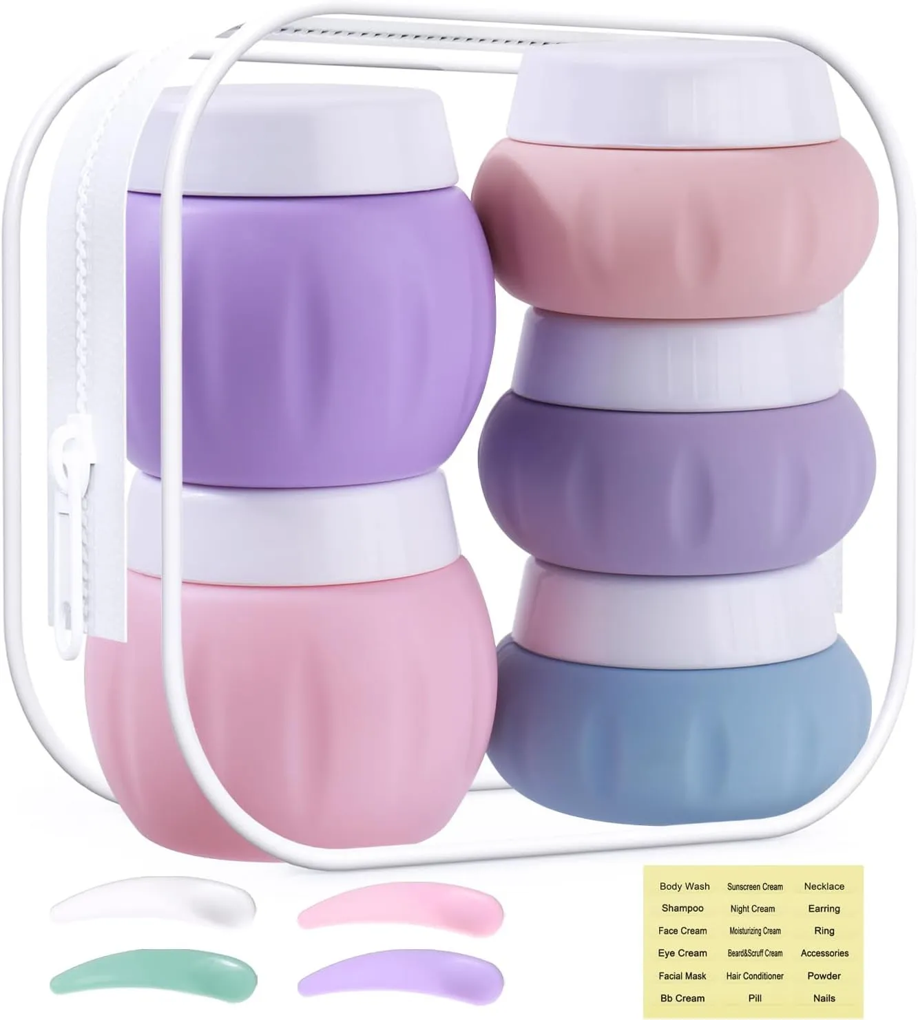 Travel Containers for Toiletries,  TSA Approved 1.7Oz 50Ml Travel Size Silicone Cream Jars BPA Free, Leak-Proof Travel Essentials with Lid for Cosmetic Face Hand Body Cream Macaron (4 Pack)