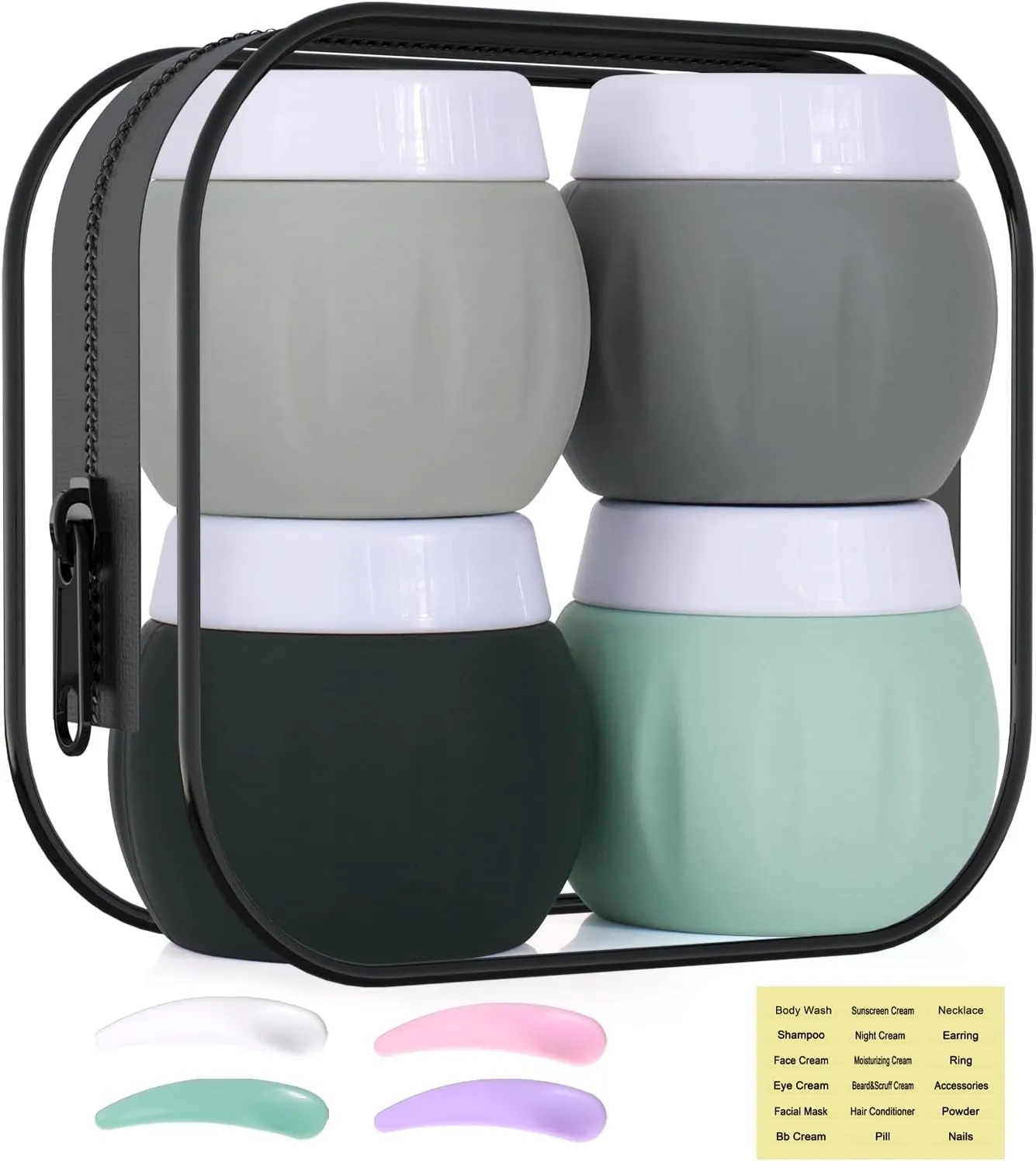 Travel Containers for Toiletries,  TSA Approved 1.7Oz 50Ml Travel Size Silicone Cream Jars BPA Free, Leak-Proof Travel Essentials with Lid for Cosmetic Face Hand Body Cream Macaron (4 Pack)