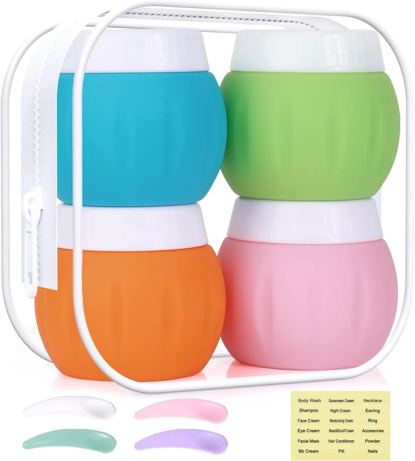 Travel Containers for Toiletries,  TSA Approved 1.7Oz 50Ml Travel Size Silicone Cream Jars BPA Free, Leak-Proof Travel Essentials with Lid for Cosmetic Face Hand Body Cream Macaron (4 Pack)