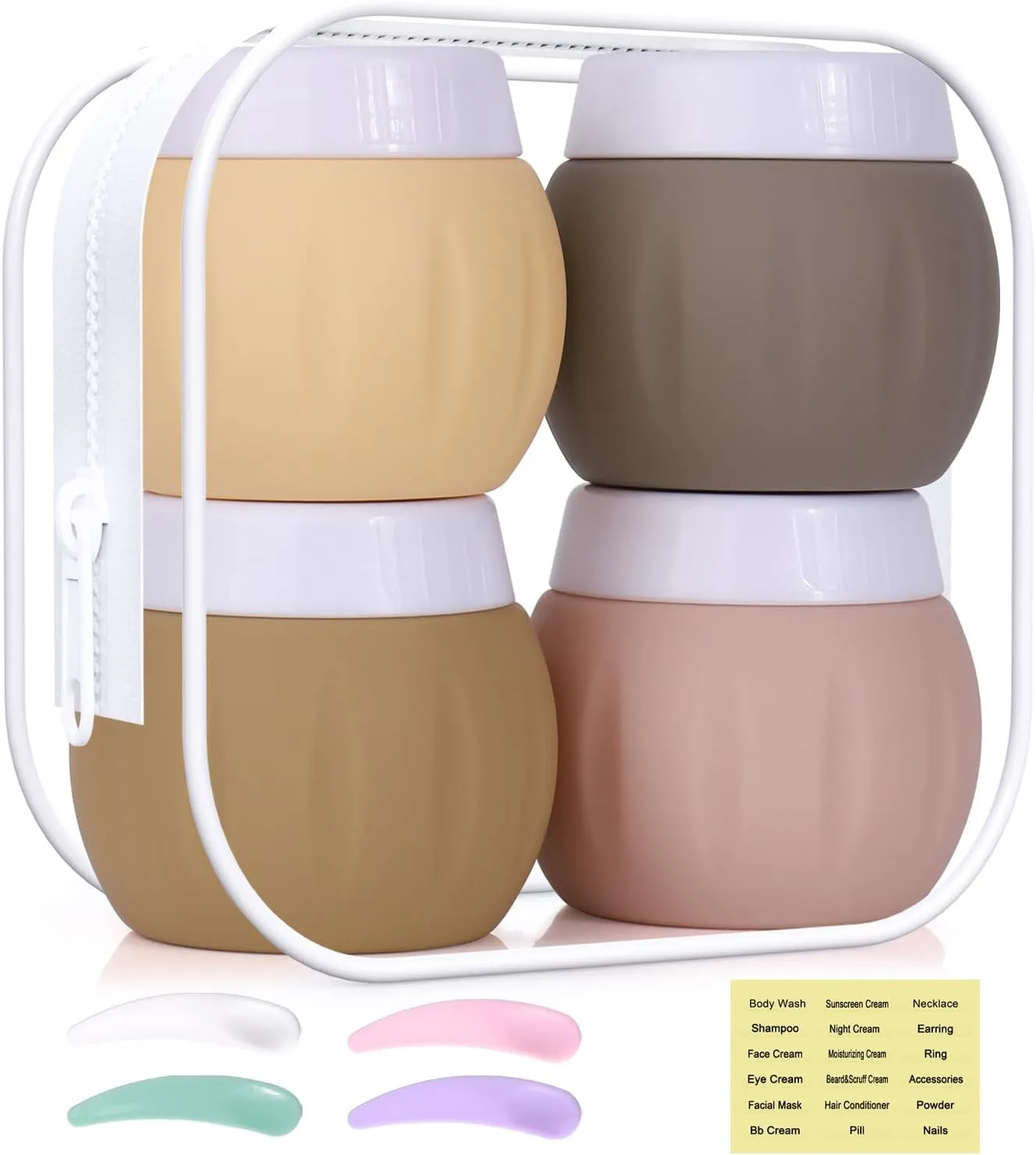 Travel Containers for Toiletries,  TSA Approved 1.7Oz 50Ml Travel Size Silicone Cream Jars BPA Free, Leak-Proof Travel Essentials with Lid for Cosmetic Face Hand Body Cream Macaron (4 Pack)