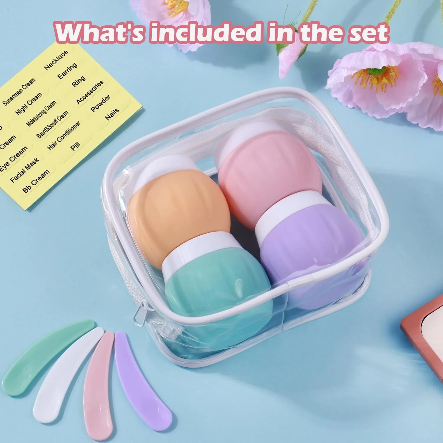 Travel Containers for Toiletries,  TSA Approved 1.7Oz 50Ml Travel Size Silicone Cream Jars BPA Free, Leak-Proof Travel Essentials with Lid for Cosmetic Face Hand Body Cream Macaron (4 Pack)