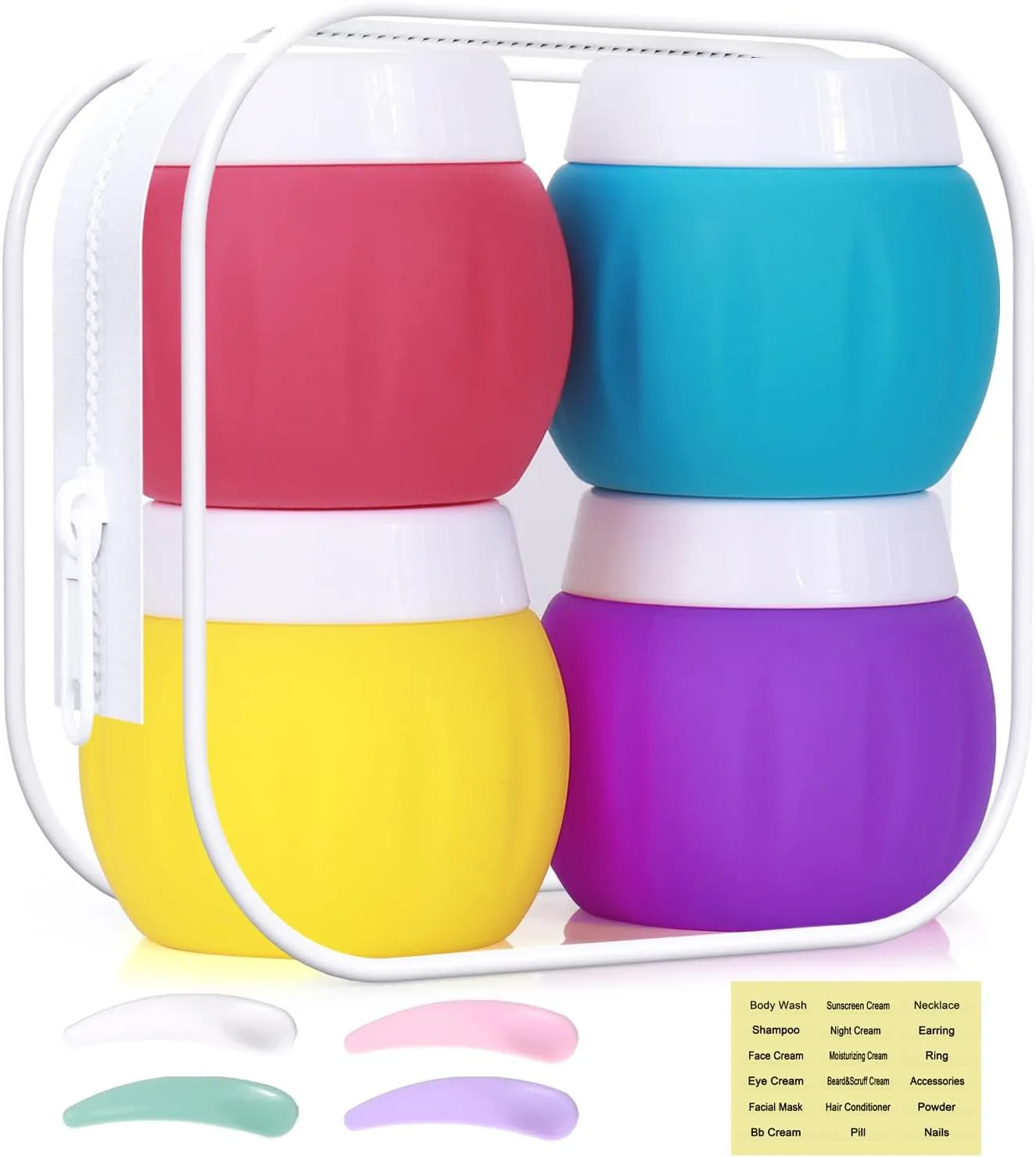 Travel Containers for Toiletries,  TSA Approved 1.7Oz 50Ml Travel Size Silicone Cream Jars BPA Free, Leak-Proof Travel Essentials with Lid for Cosmetic Face Hand Body Cream Macaron (4 Pack)