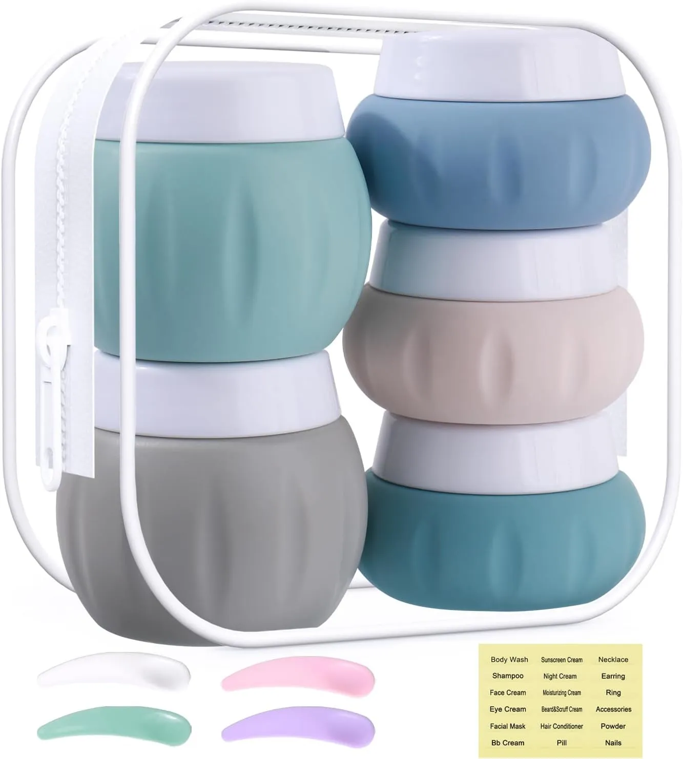 Travel Containers for Toiletries,  TSA Approved 1.7Oz 50Ml Travel Size Silicone Cream Jars BPA Free, Leak-Proof Travel Essentials with Lid for Cosmetic Face Hand Body Cream Macaron (4 Pack)
