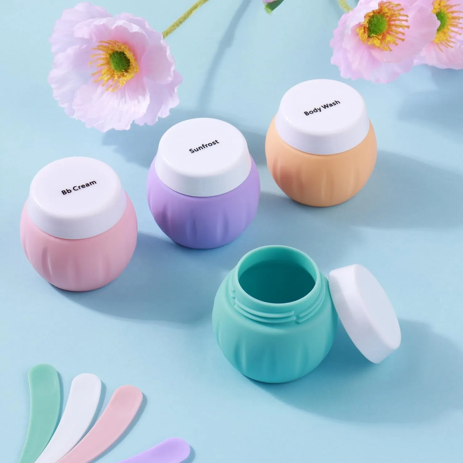 Travel Containers for Toiletries,  TSA Approved 1.7Oz 50Ml Travel Size Silicone Cream Jars BPA Free, Leak-Proof Travel Essentials with Lid for Cosmetic Face Hand Body Cream Macaron (4 Pack)