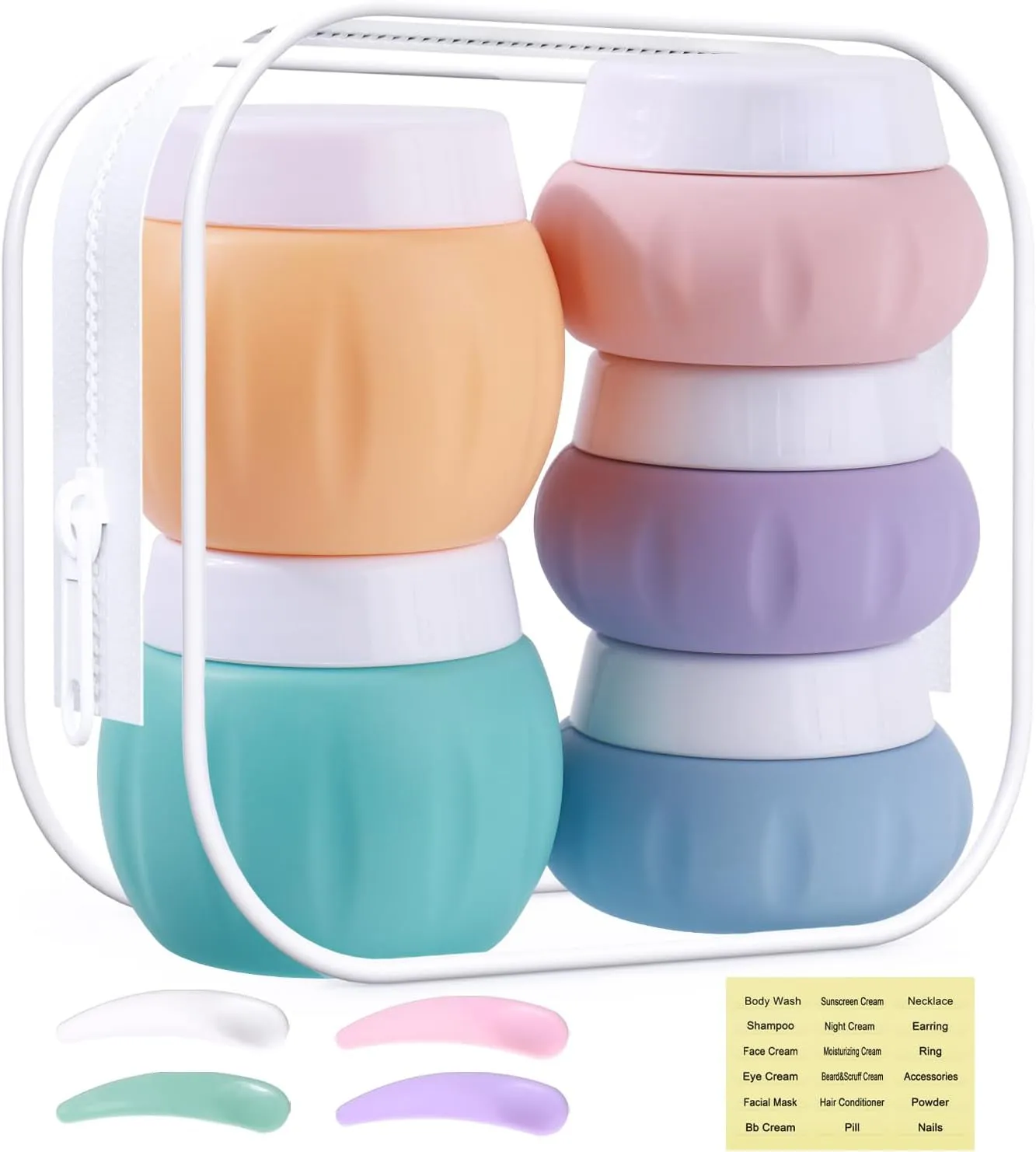 Travel Containers for Toiletries,  TSA Approved 1.7Oz 50Ml Travel Size Silicone Cream Jars BPA Free, Leak-Proof Travel Essentials with Lid for Cosmetic Face Hand Body Cream Macaron (4 Pack)