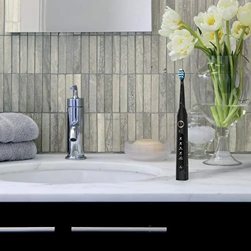 Travel Sonic Electric Toothbrush Power Toothbrush with Travel Case, 5 Modes and 3 Brush Heads, USB Charging Toothbrush with 2-Minute Timer, Waterproof Black