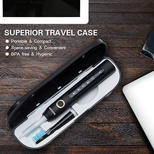 Travel Sonic Electric Toothbrush Power Toothbrush with Travel Case, 5 Modes and 3 Brush Heads, USB Charging Toothbrush with 2-Minute Timer, Waterproof Black