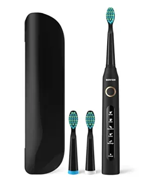 Travel Sonic Electric Toothbrush Power Toothbrush with Travel Case, 5 Modes and 3 Brush Heads, USB Charging Toothbrush with 2-Minute Timer, Waterproof Black