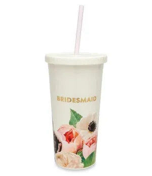 TUMBLER WITH STRAW, BLUSHING FLORAL BRIDESMAID