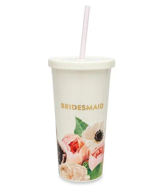 TUMBLER WITH STRAW, BLUSHING FLORAL BRIDESMAID