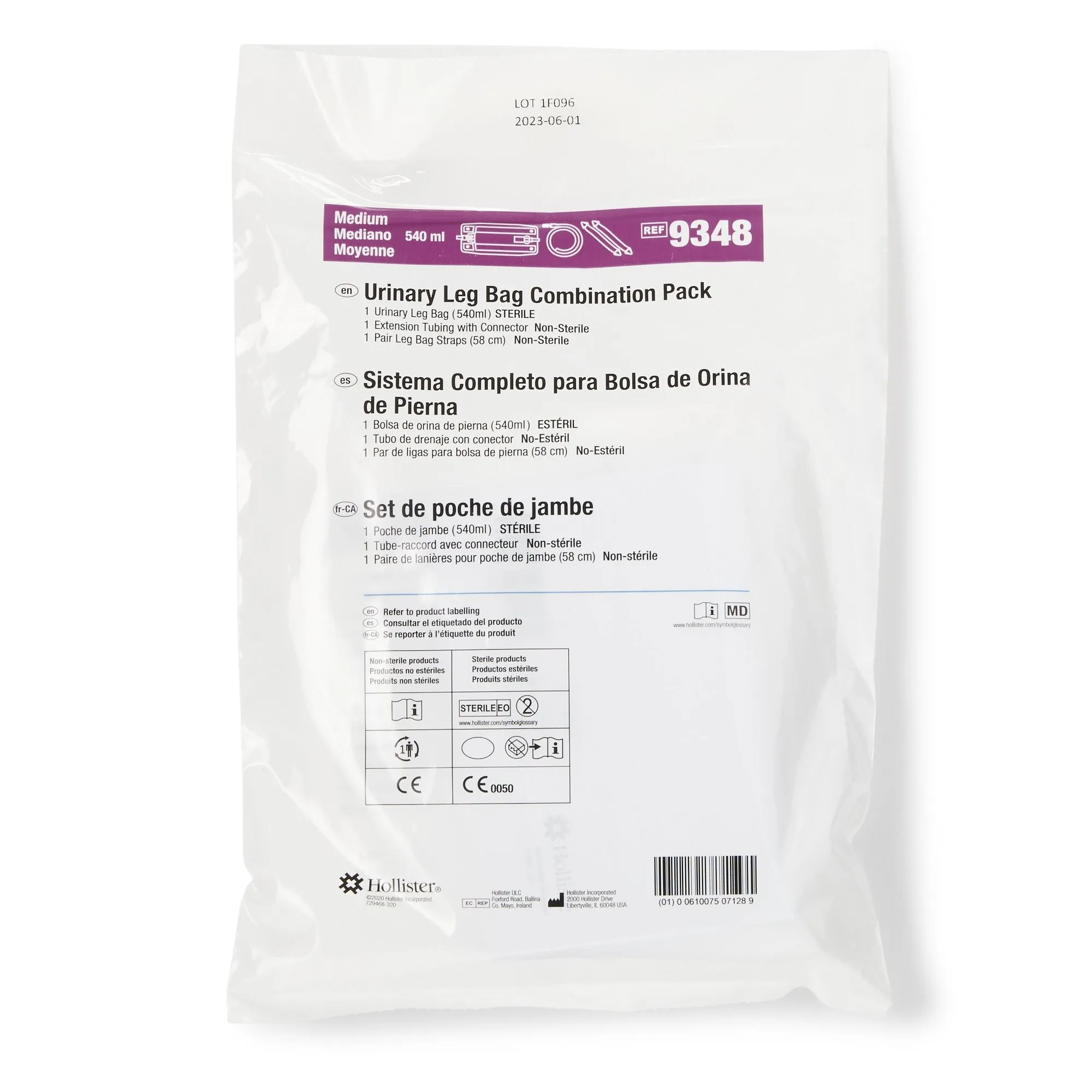 Urinary Leg Bag Hollister Anti-Reflux Valve Sterile 562 mL Vinyl
