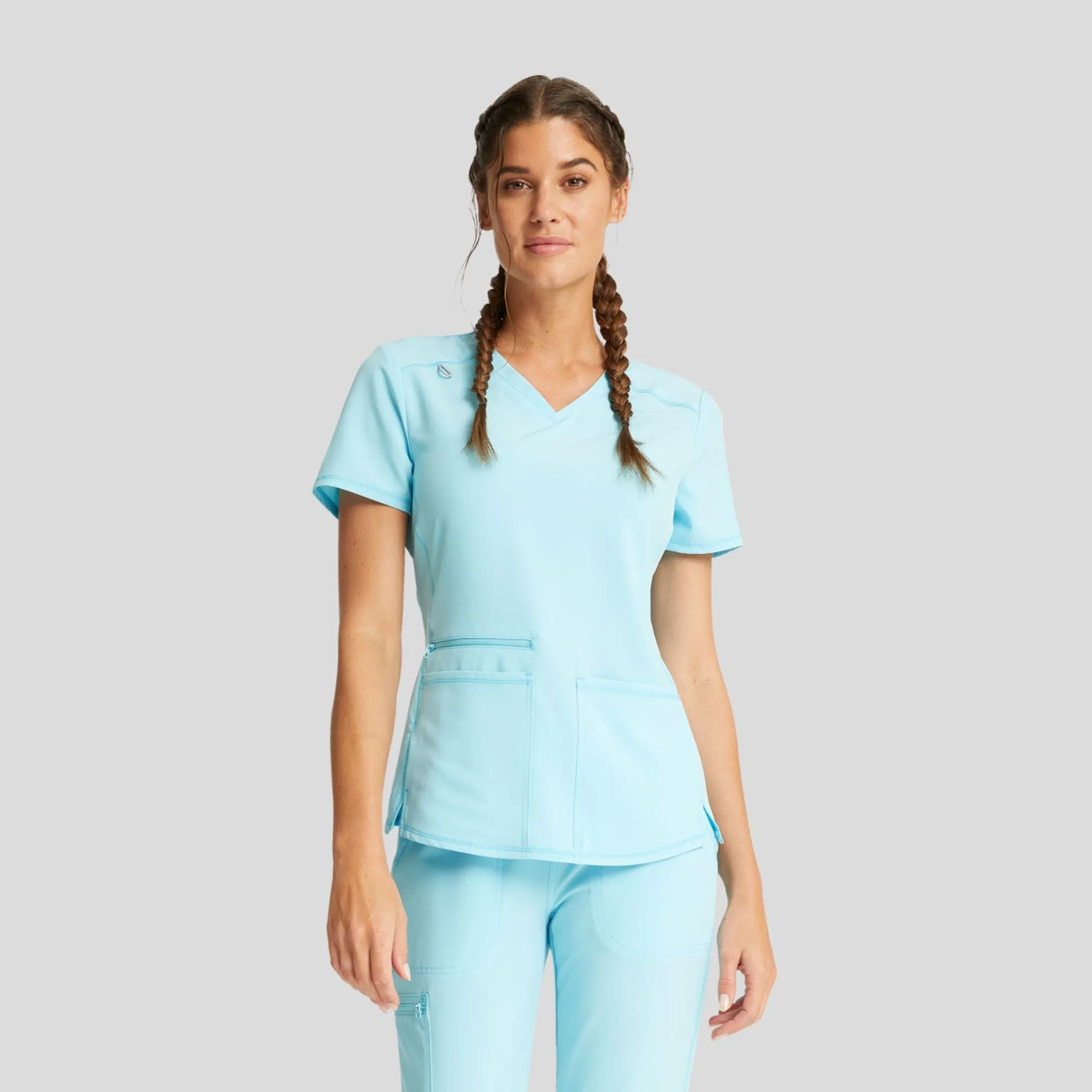 V-Neck Top With Badge Loop | Turquoise