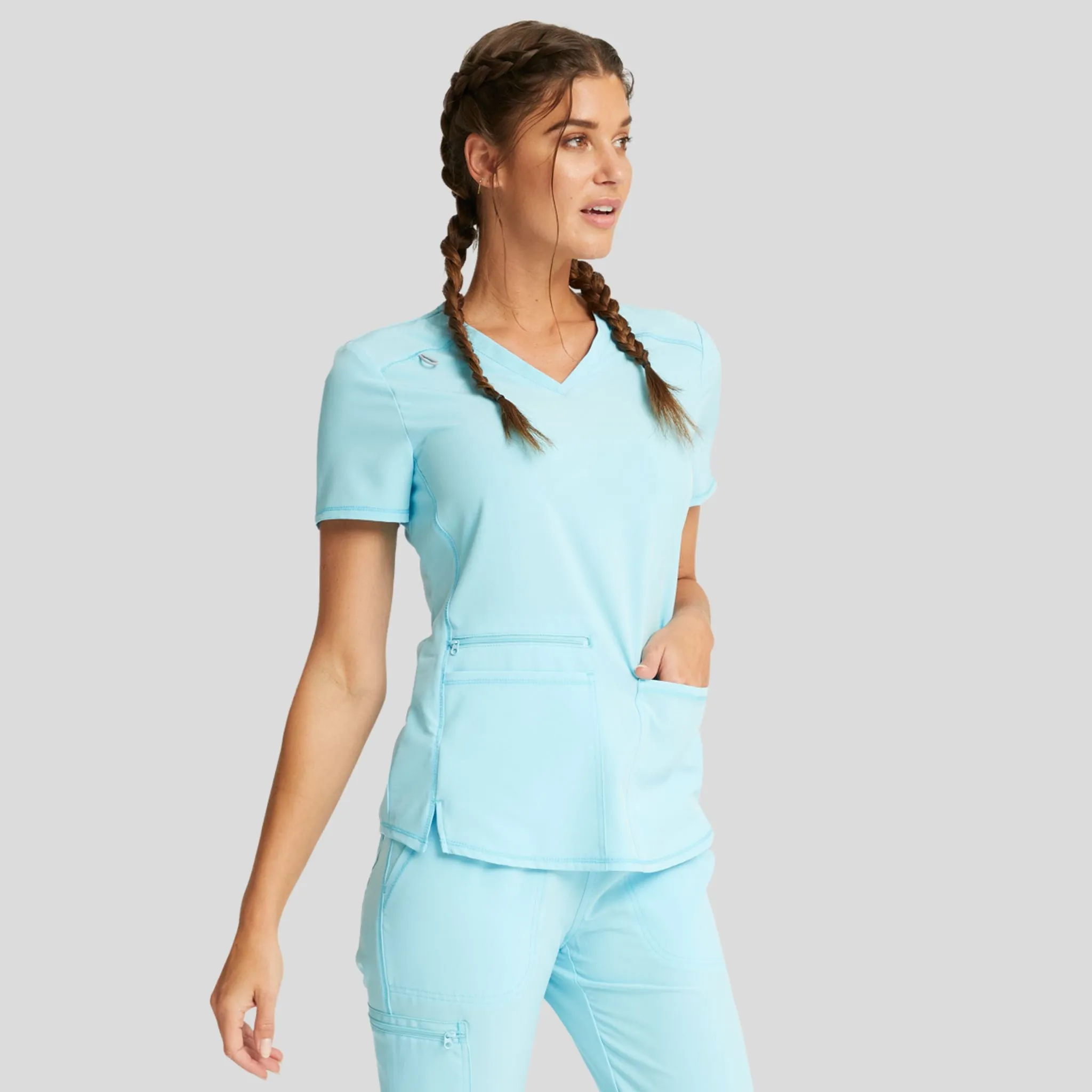 V-Neck Top With Badge Loop | Turquoise