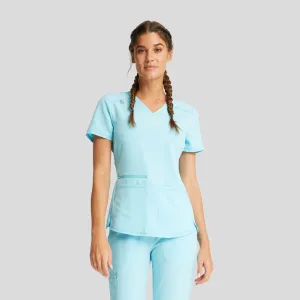 V-Neck Top With Badge Loop | Turquoise