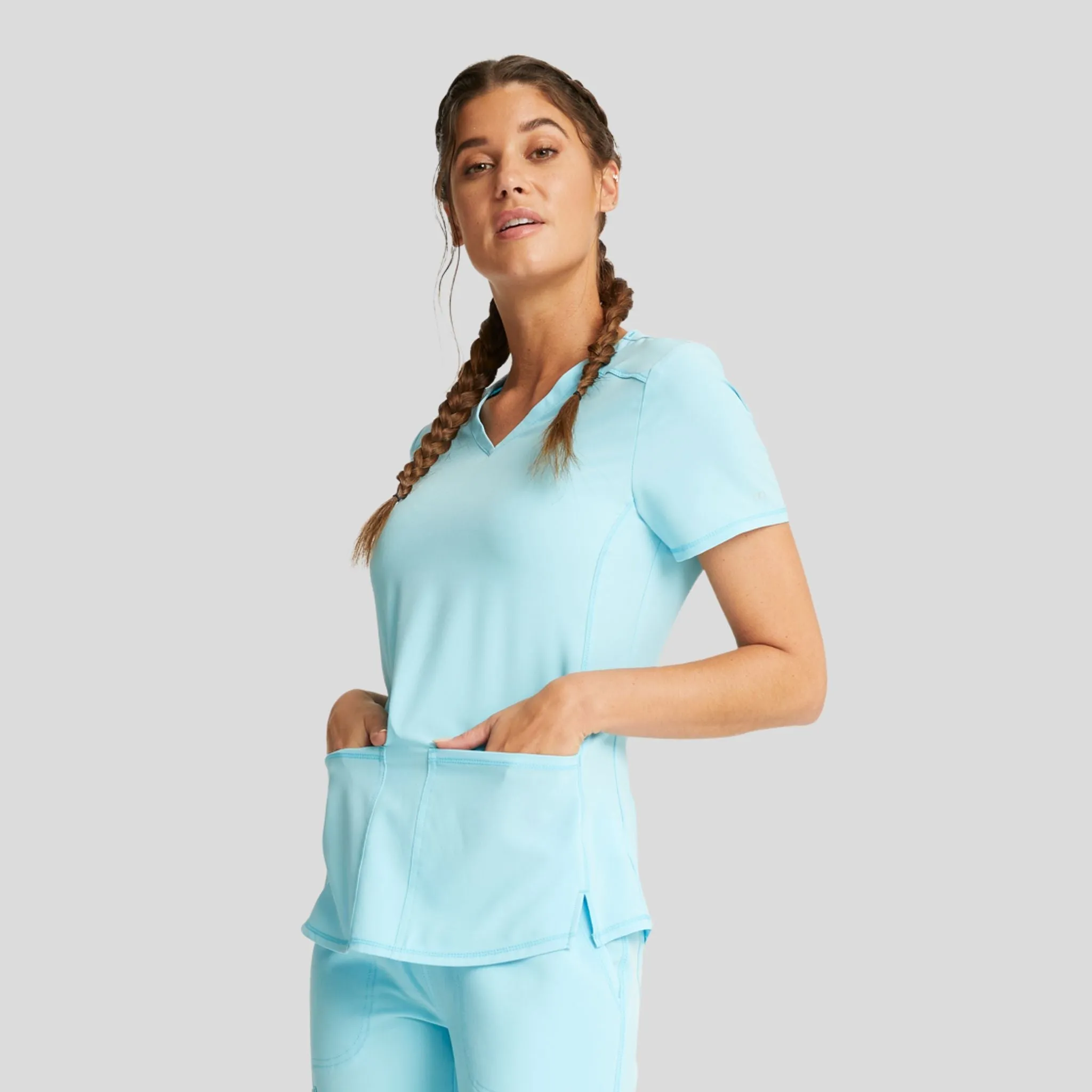 V-Neck Top With Badge Loop | Turquoise
