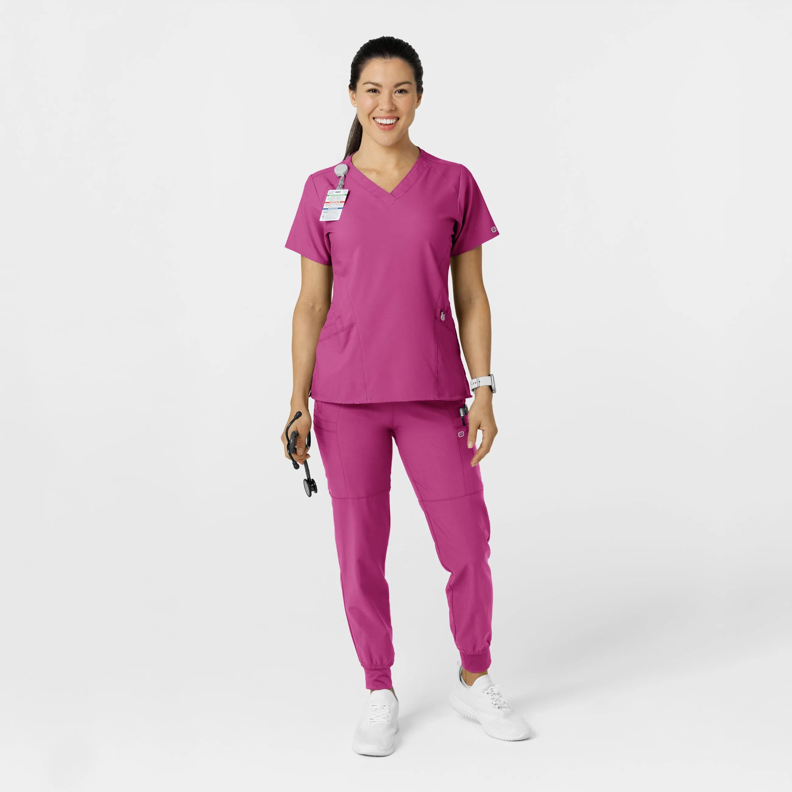 W123 5555 Comfort Waist Cargo Jogger Scrub Pants Raspberry