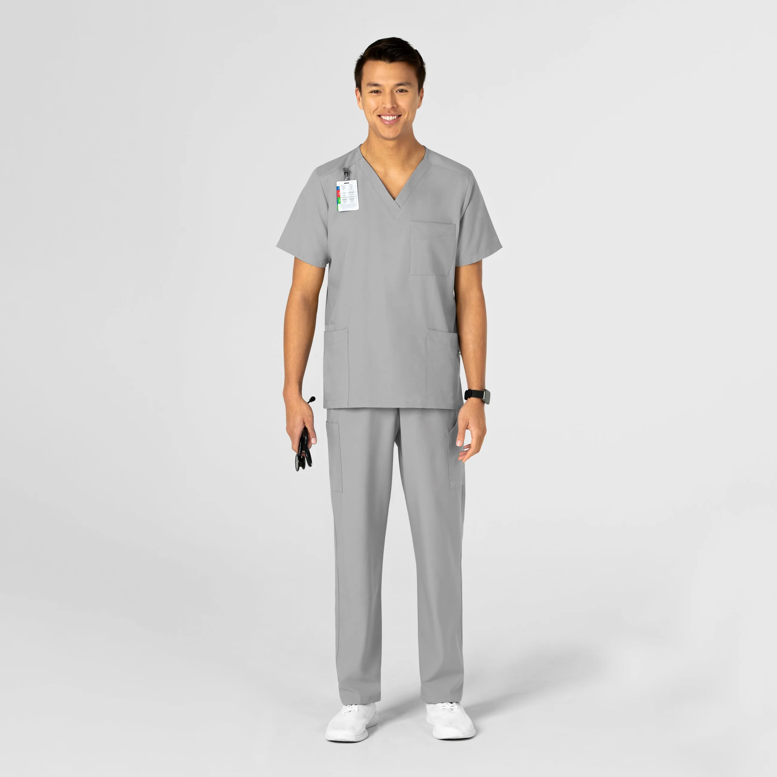 W123 6855 Unisex 4 Pocket Utility Scrub Top Grey