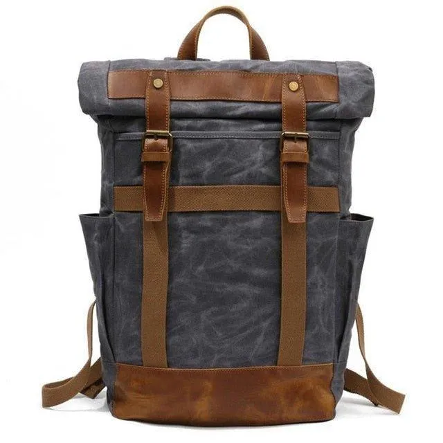Waxed Canvas Vintage Backpack Mens with Side Pockets
