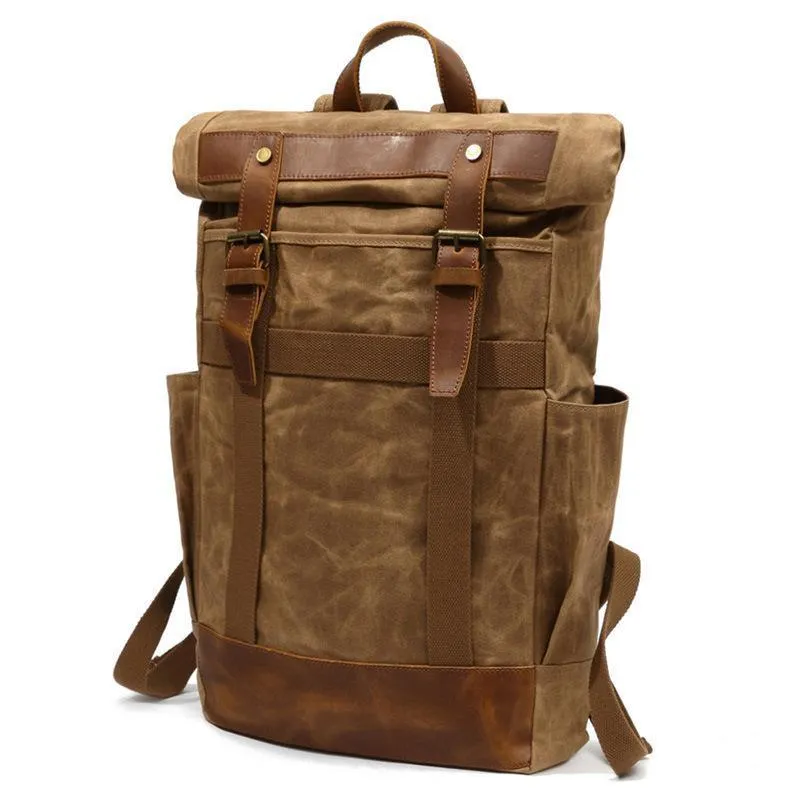 Waxed Canvas Vintage Backpack Mens with Side Pockets
