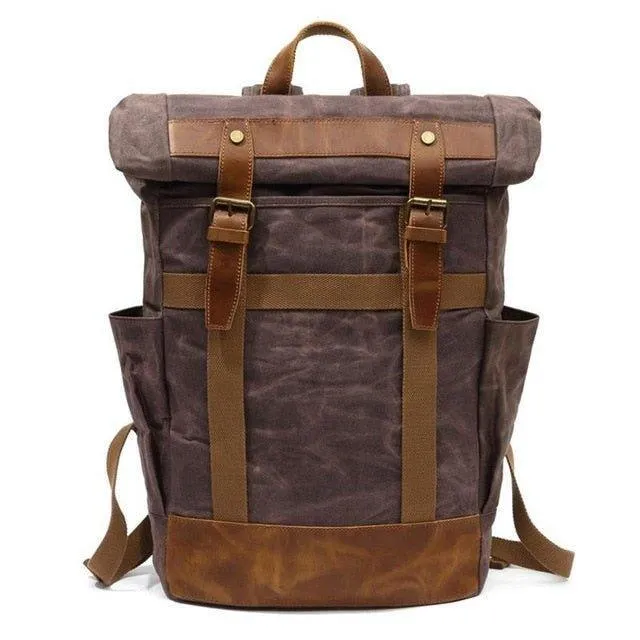 Waxed Canvas Vintage Backpack Mens with Side Pockets