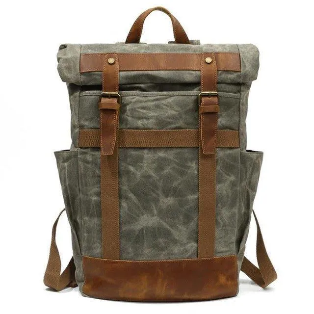 Waxed Canvas Vintage Backpack Mens with Side Pockets
