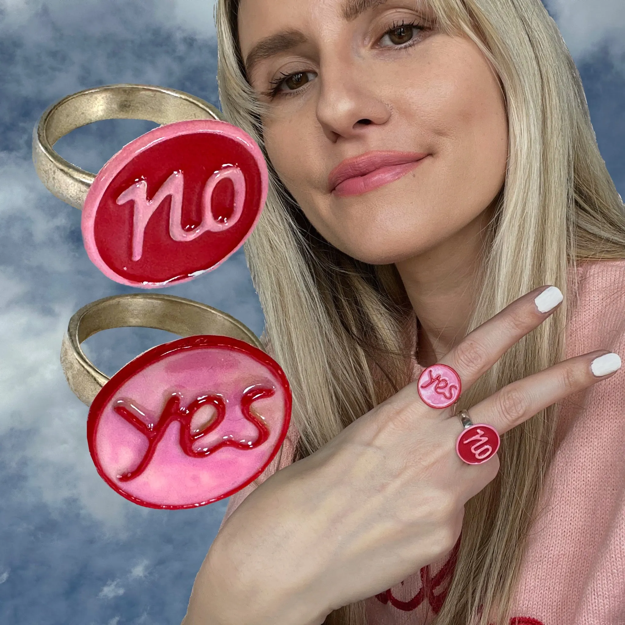 YES/NO Sterling  Enamel Ring (Decisions, Decisions!)