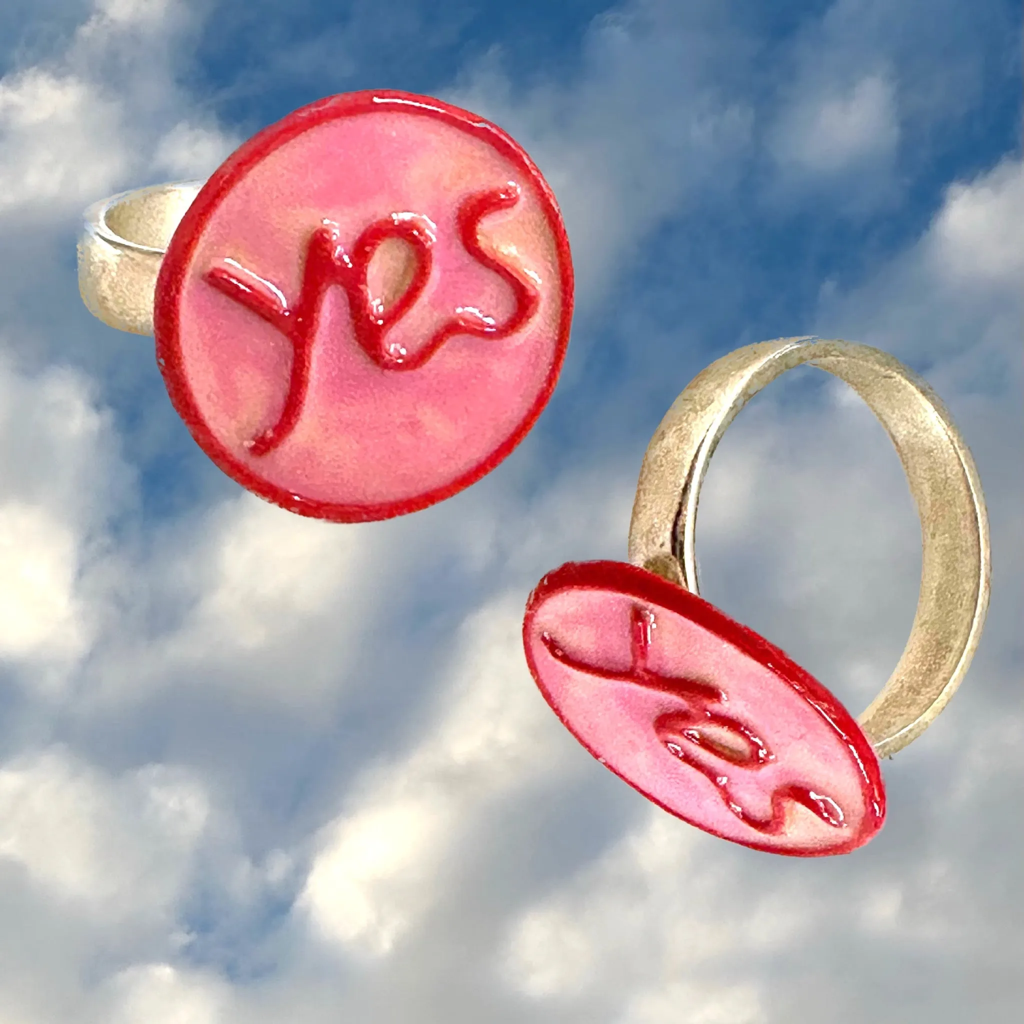 YES/NO Sterling  Enamel Ring (Decisions, Decisions!)