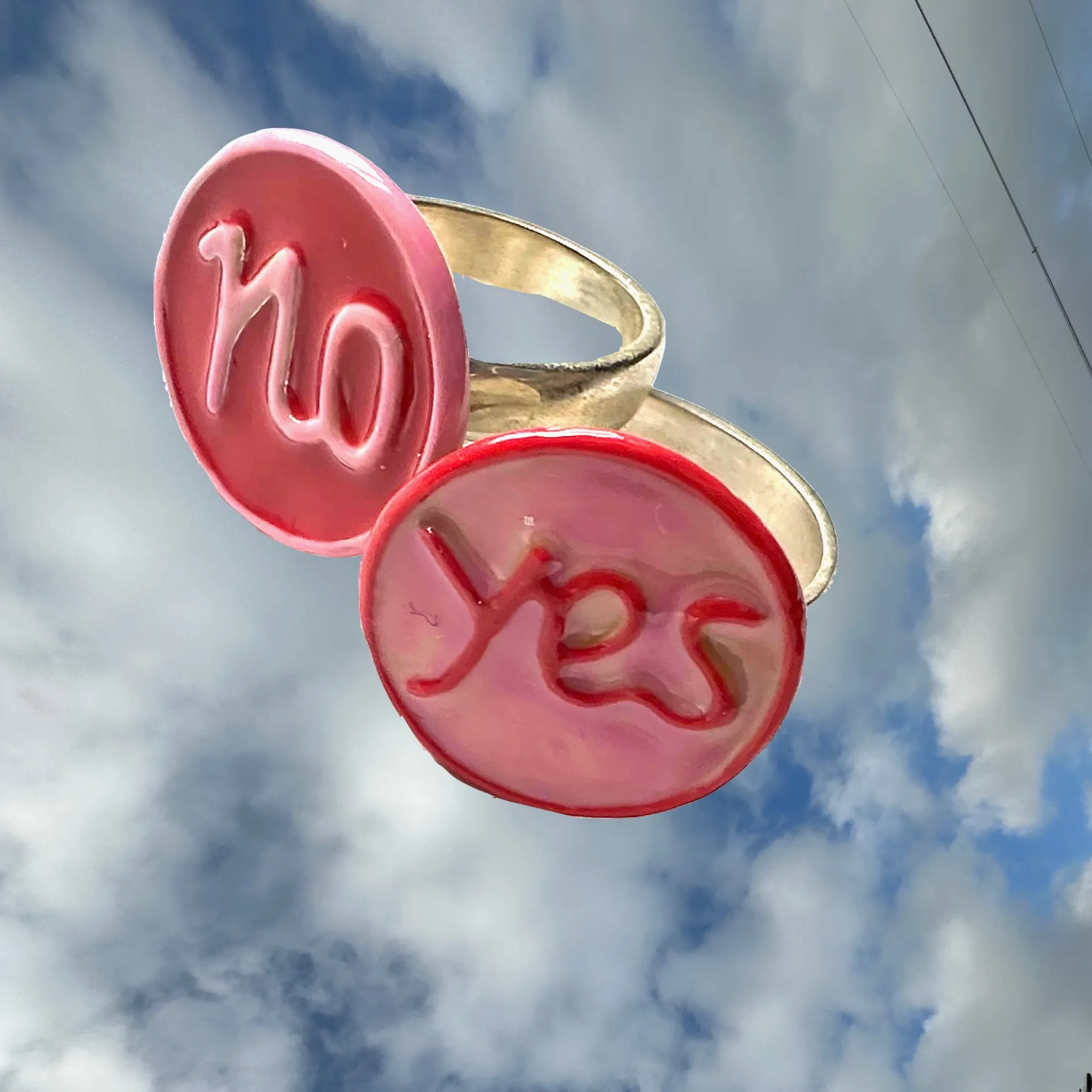 YES/NO Sterling  Enamel Ring (Decisions, Decisions!)