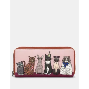 Yoshi Party Cats Zip Round Brown Leather Purse